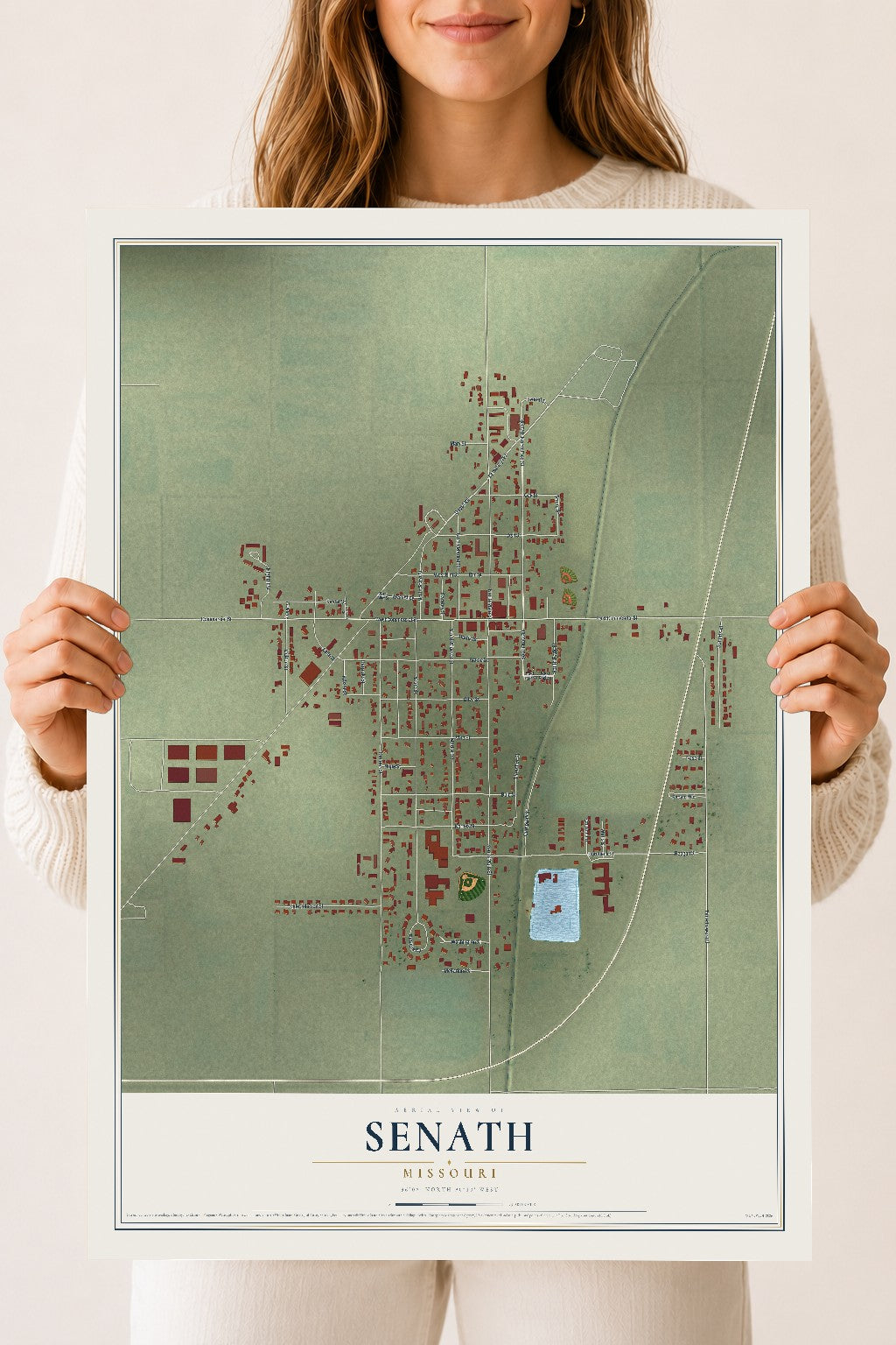 Map of Senath, Missouri, 18 x 24 inch unframed archival matte print