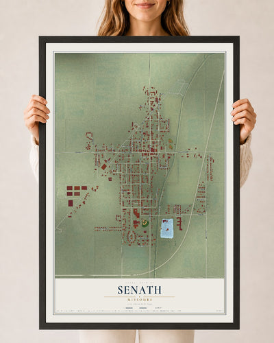 Map of Senath, Missouri, 24 x 36 inch print in a black wood frame