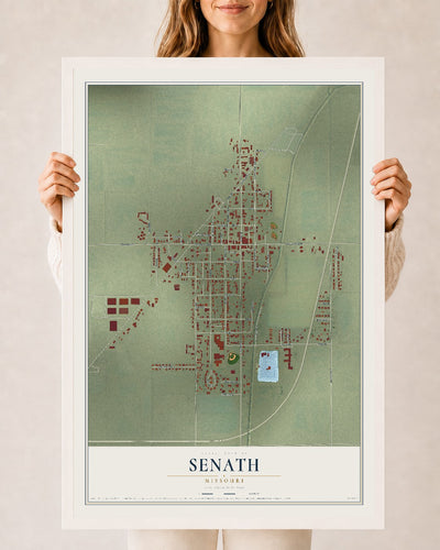 Map of Senath, Missouri, 24 x 36 inch print in a white wood frame