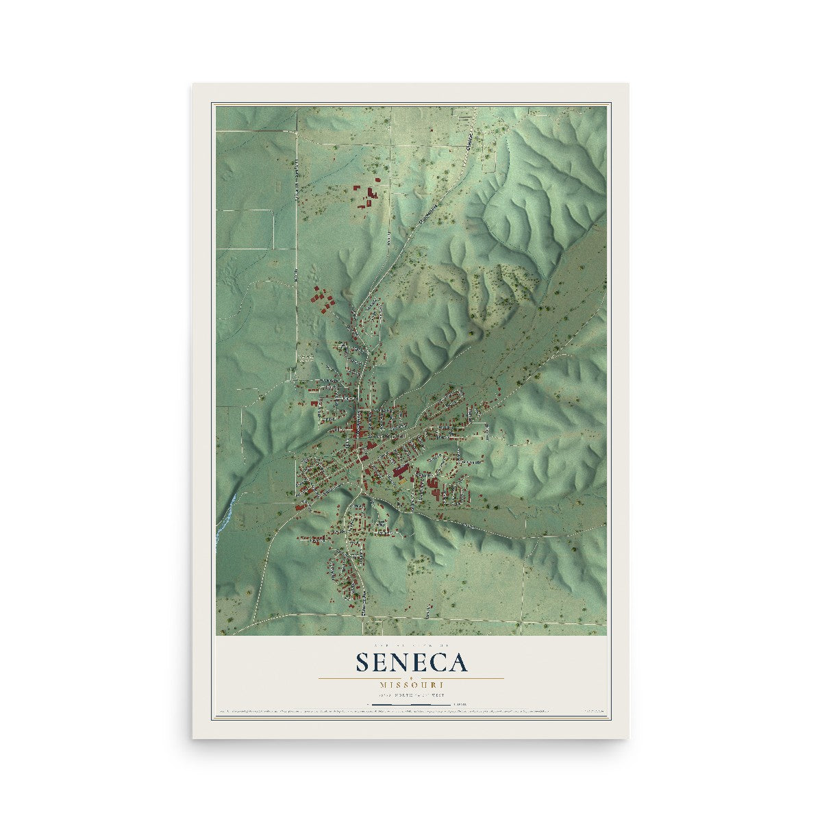 Map of Seneca, Missouri, 12 x 18 inch unframed archival matte print