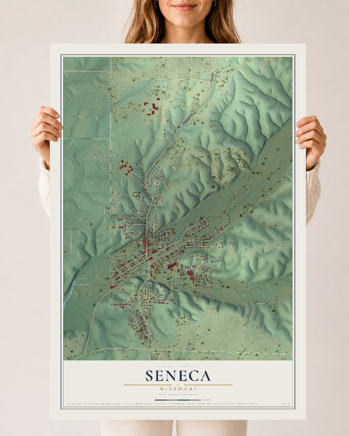 Map of Seneca, Missouri, 24 x 36 inch unframed archival matte print