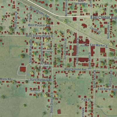 Close-up of the map of Seymour, Missouri print showing street and building detail