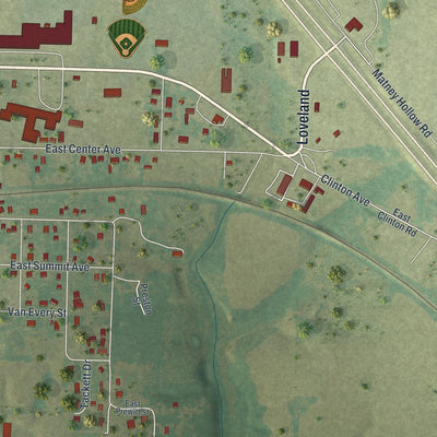 Second close-up of the map of Seymour, Missouri print showing more streets and buildings