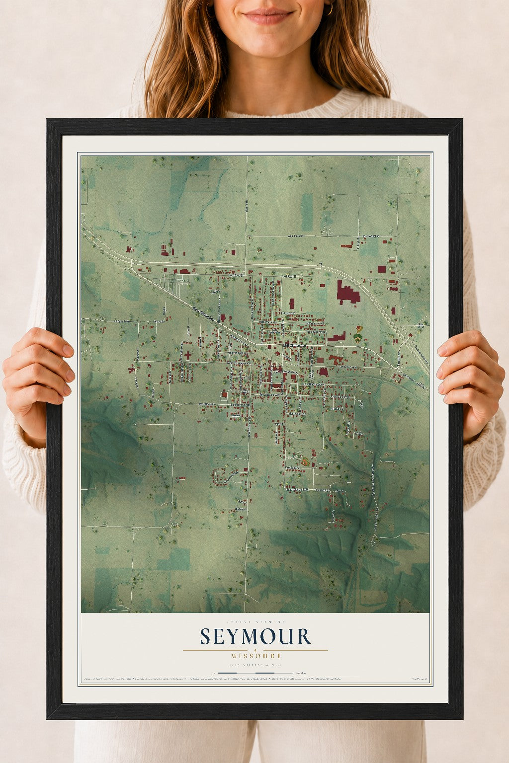 Map of Seymour, Missouri, 18 x 24 inch print in a black wood frame