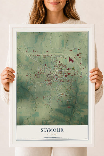 Map of Seymour, Missouri, 18 x 24 inch print in a white wood frame