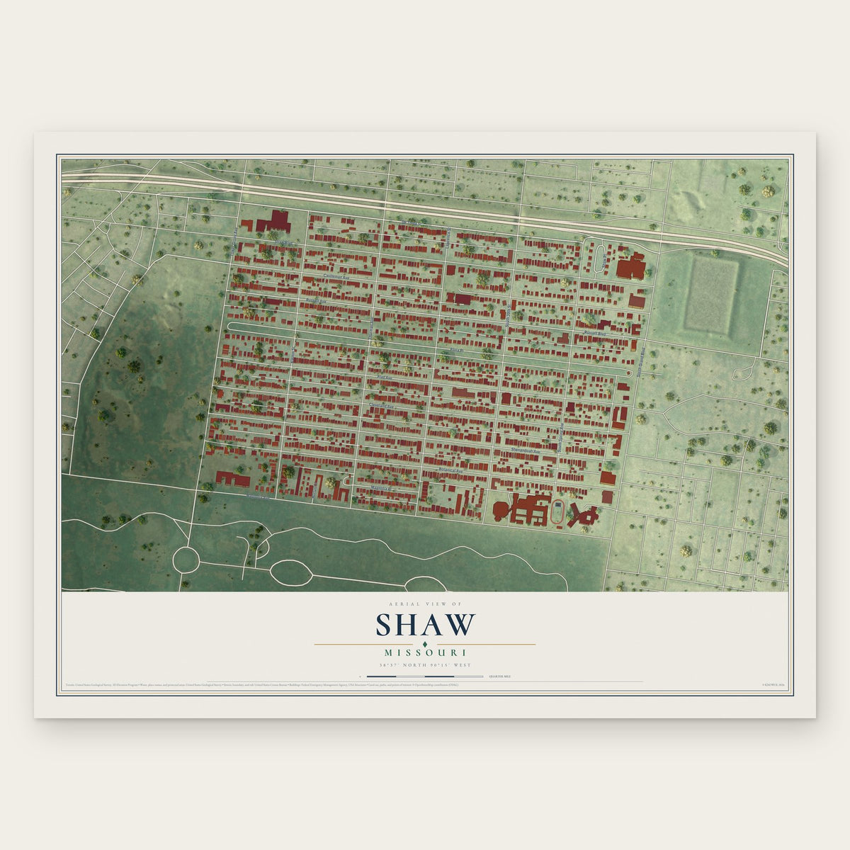 Shaw, Missouri map print, the full design