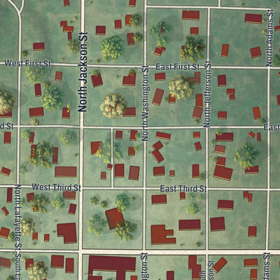 Close-up of the map of Shelbyville, Missouri print showing street and building detail