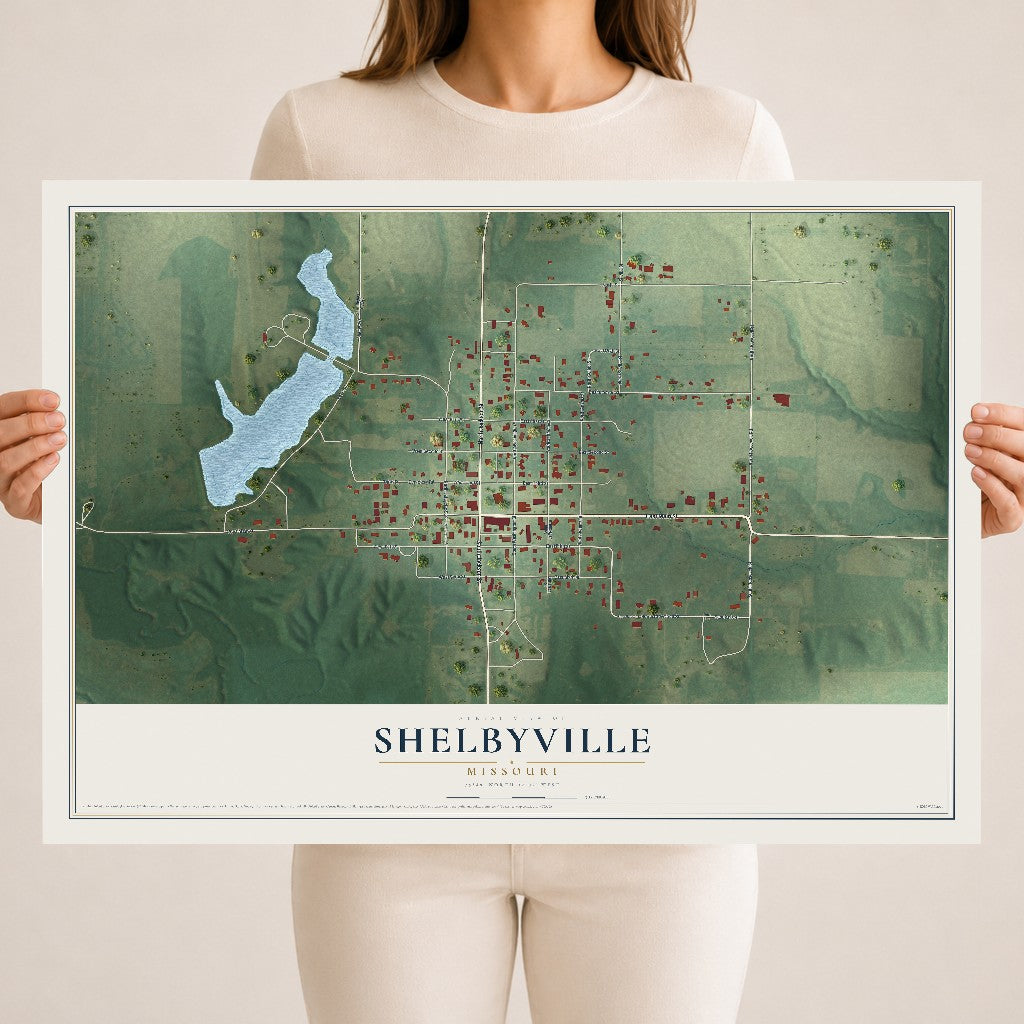Map of Shelbyville, Missouri, 18 x 24 inch unframed archival matte print