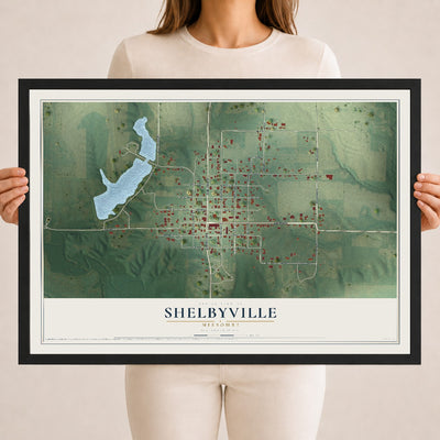 Map of Shelbyville, Missouri, 18 x 24 inch print in a black wood frame