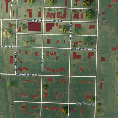 Close-up of the map of Sheldon, Missouri print showing street and building detail