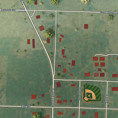 Second close-up of the map of Sheldon, Missouri print showing more streets and buildings