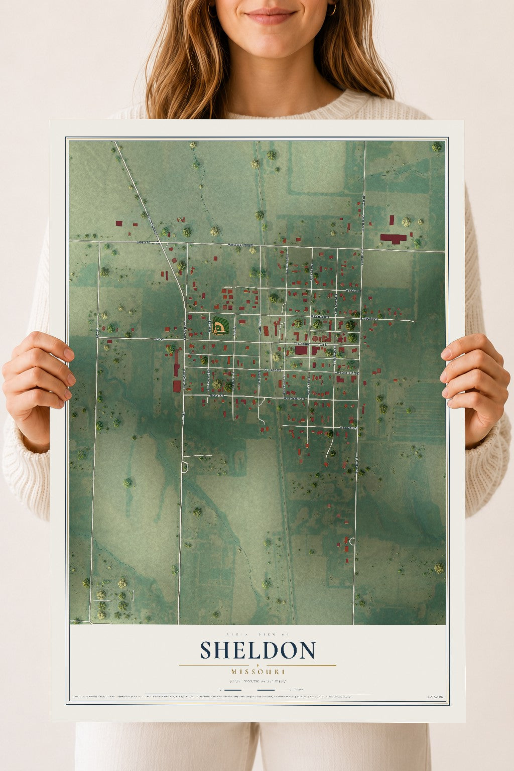 Map of Sheldon, Missouri, 18 x 24 inch unframed archival matte print