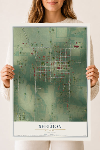 Map of Sheldon, Missouri, 18 x 24 inch unframed archival matte print