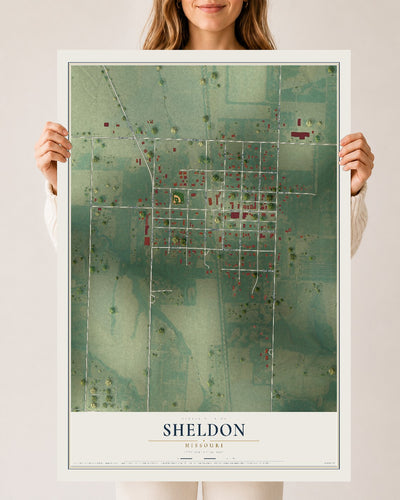 Map of Sheldon, Missouri, 24 x 36 inch unframed archival matte print