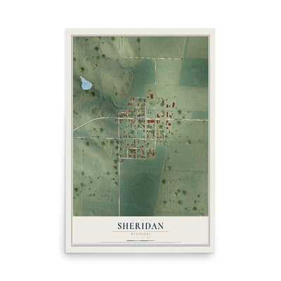 Map of Sheridan, Missouri, 12 x 18 inch unframed archival matte print