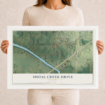 Map of Shoal Creek Drive, Missouri, 12 x 18 inch print in a white wood frame