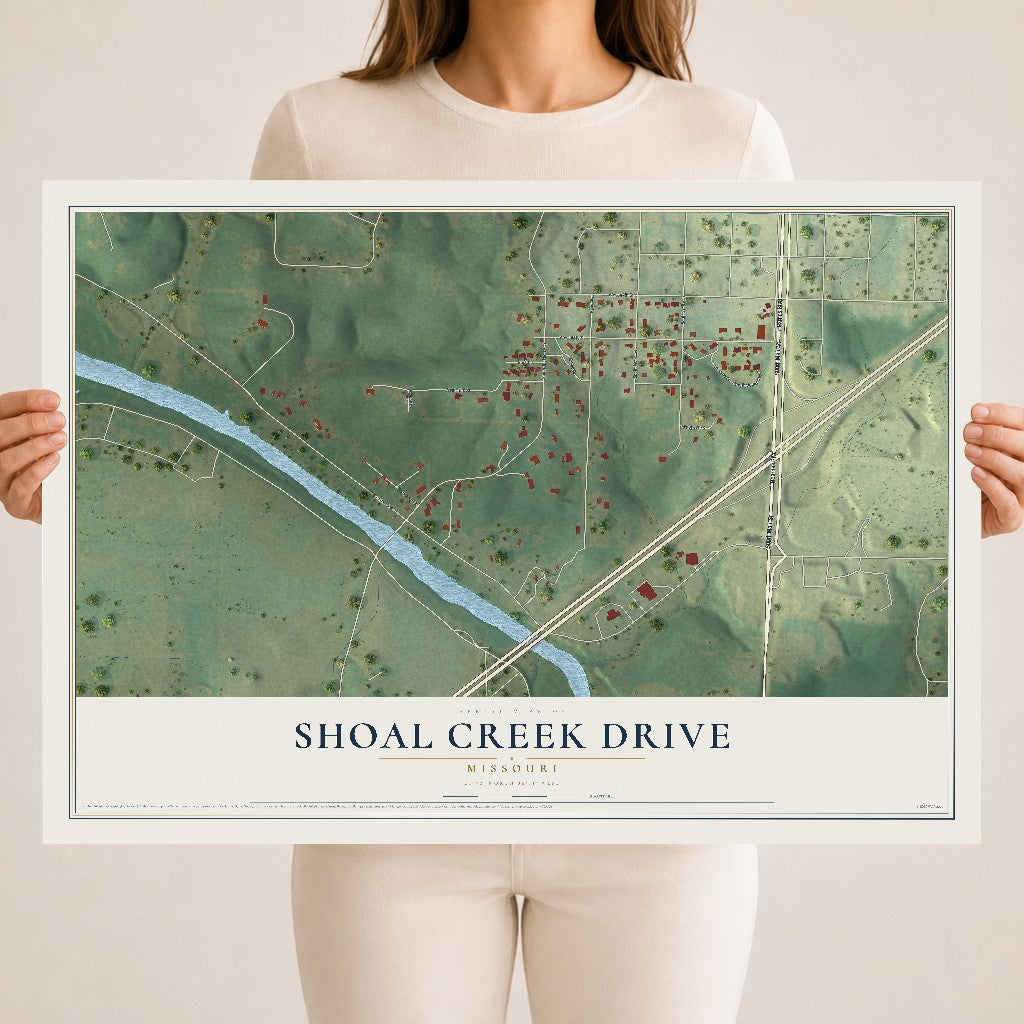 Map of Shoal Creek Drive, Missouri, 18 x 24 inch unframed archival matte print