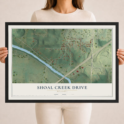 Map of Shoal Creek Drive, Missouri, 18 x 24 inch print in a black wood frame