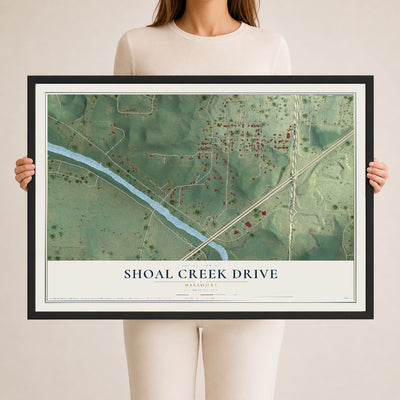 Map of Shoal Creek Drive, Missouri, 24 x 36 inch print in a black wood frame