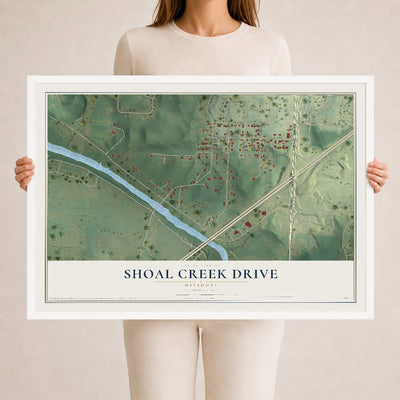 Map of Shoal Creek Drive, Missouri, 24 x 36 inch print in a white wood frame