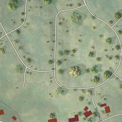 Close-up of the map of Shoal Creek Estates, Missouri print showing street and building detail