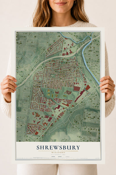 Map of Shrewsbury, Missouri, 18 x 24 inch unframed archival matte print