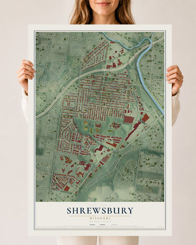 Map of Shrewsbury, Missouri, 24 x 36 inch unframed archival matte print