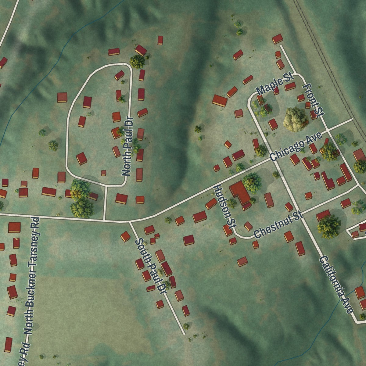 Second close-up of the map of Sibley, Missouri print showing more streets and buildings