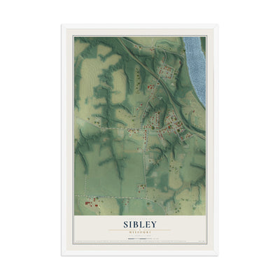 Map of Sibley, Missouri, 12 x 18 inch print in a white wood frame