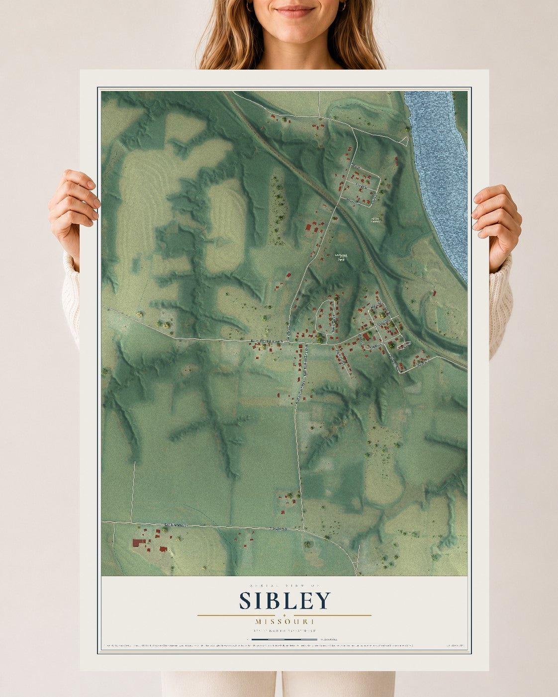 Map of Sibley, Missouri, 24 x 36 inch unframed archival matte print