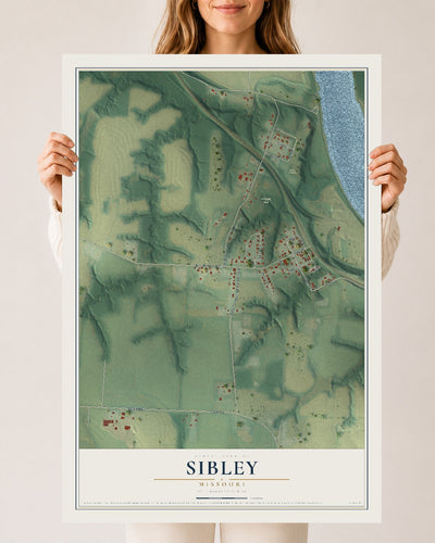 Map of Sibley, Missouri, 24 x 36 inch unframed archival matte print