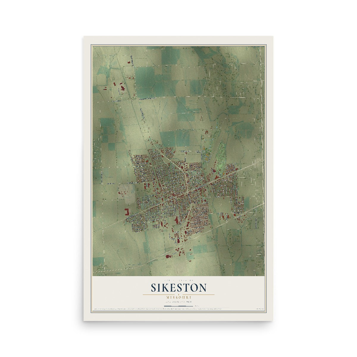 Map of Sikeston, Missouri, 12 x 18 inch unframed archival matte print