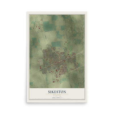 Map of Sikeston, Missouri, 12 x 18 inch unframed archival matte print