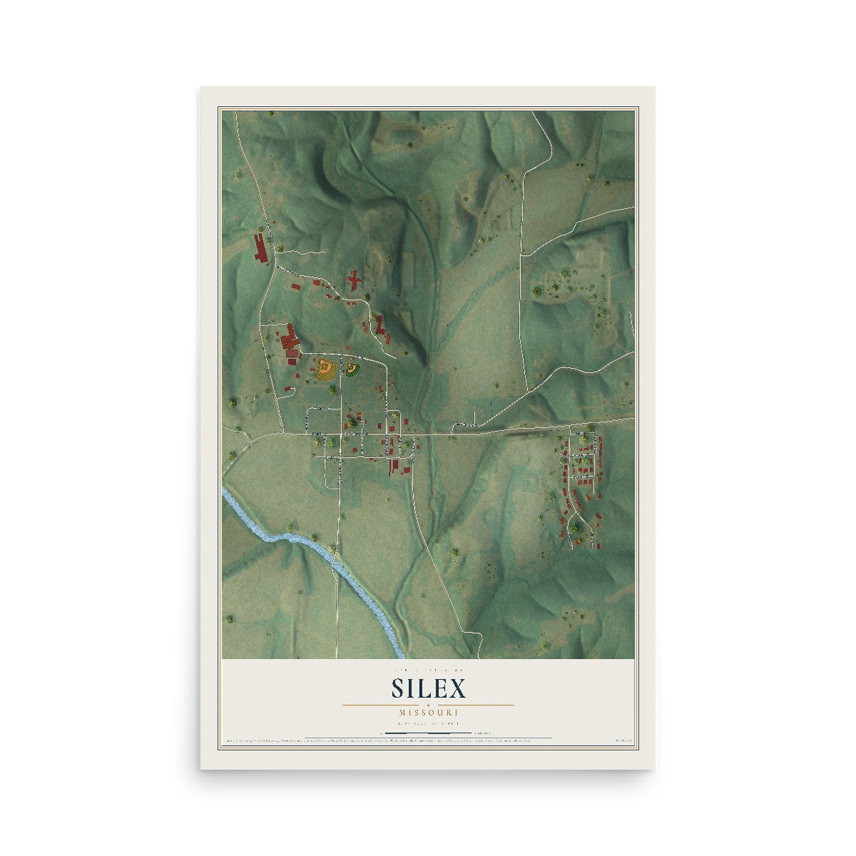 Map of Silex, Missouri, 12 x 18 inch unframed archival matte print