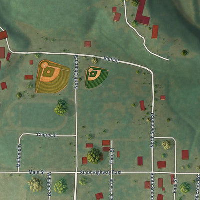Close-up of the map of Silex, Missouri print showing street and building detail