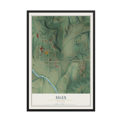 Map of Silex, Missouri, 12 x 18 inch print in a black wood frame