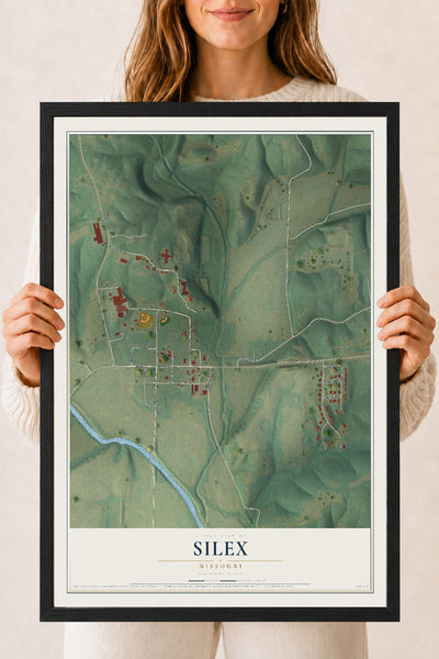 Map of Silex, Missouri, 18 x 24 inch print in a black wood frame
