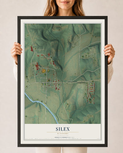 Map of Silex, Missouri, 24 x 36 inch print in a black wood frame