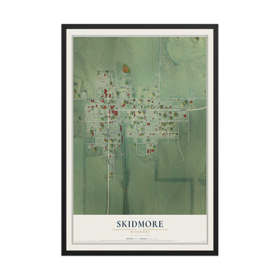 Map of Skidmore, Missouri, 12 x 18 inch print in a black wood frame