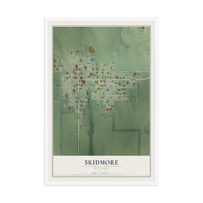 Map of Skidmore, Missouri, 12 x 18 inch print in a white wood frame