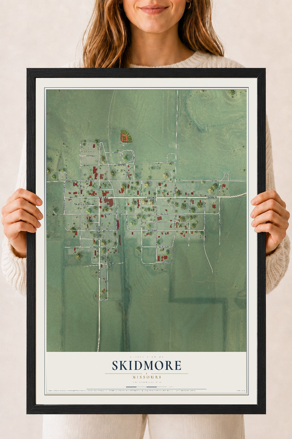 Map of Skidmore, Missouri, 18 x 24 inch print in a black wood frame