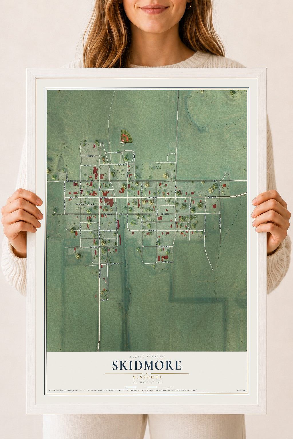 Map of Skidmore, Missouri, 18 x 24 inch print in a white wood frame