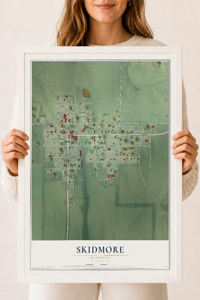 Map of Skidmore, Missouri, 18 x 24 inch print in a white wood frame