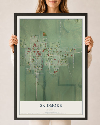 Map of Skidmore, Missouri, 24 x 36 inch print in a black wood frame