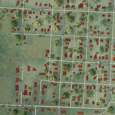 Second close-up of the map of Slater, Missouri print showing more streets and buildings