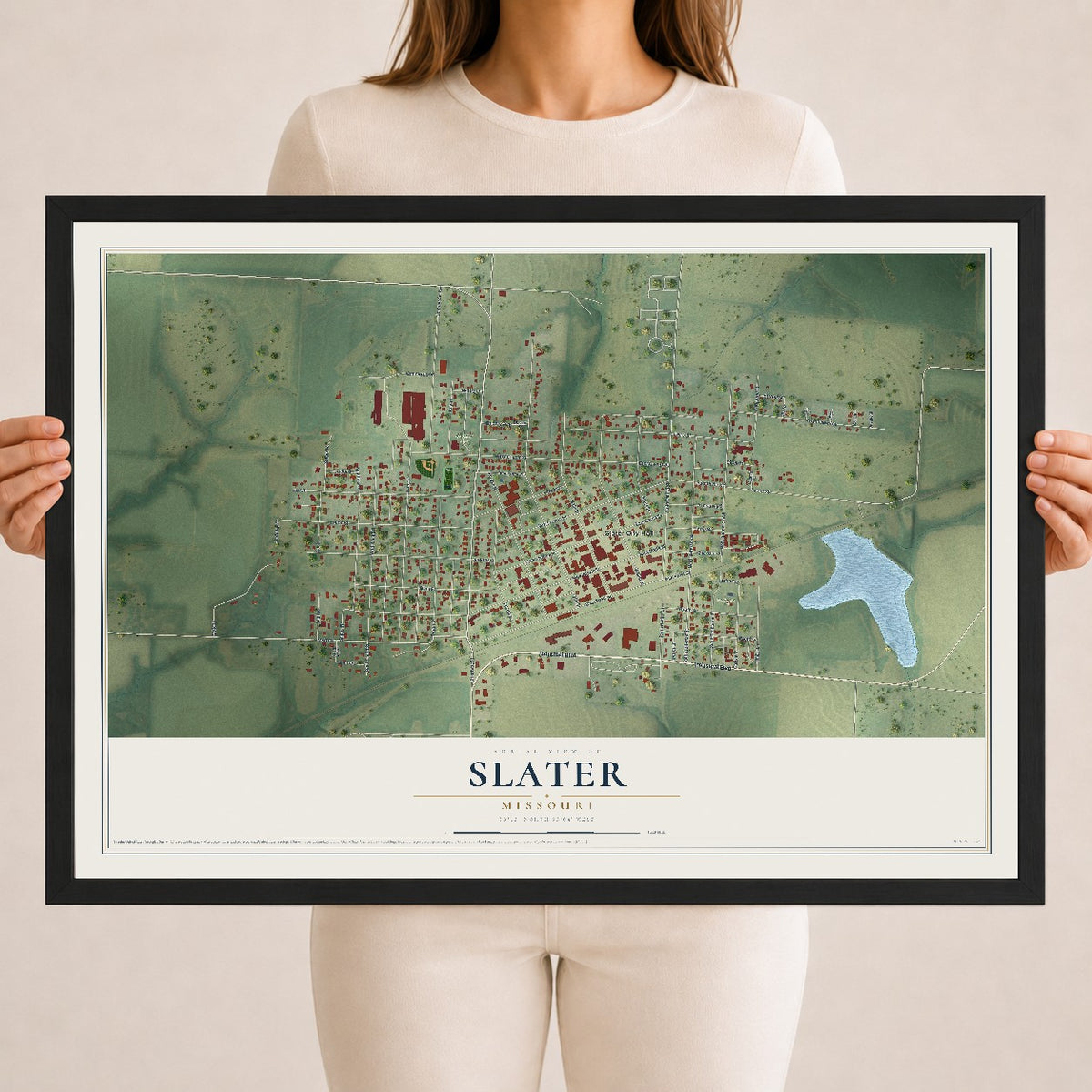 Map of Slater, Missouri, 18 x 24 inch print in a black wood frame