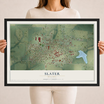Map of Slater, Missouri, 18 x 24 inch print in a black wood frame