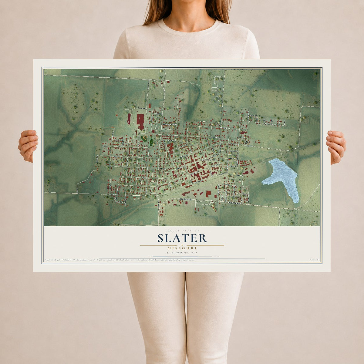 Map of Slater, Missouri, 24 x 36 inch unframed archival matte print