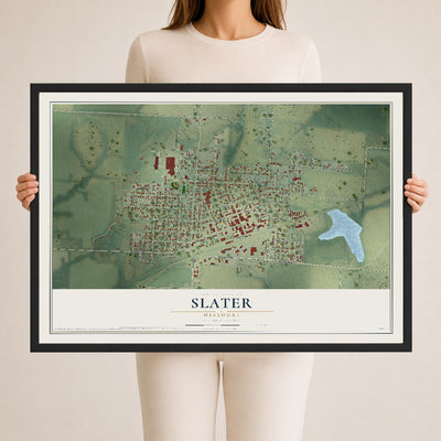 Map of Slater, Missouri, 24 x 36 inch print in a black wood frame