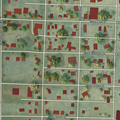 Close-up of the map of Smithton, Missouri print showing street and building detail